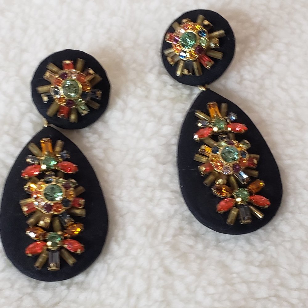 J Crew Colorful Rhinestone Statement Earrings - image 2